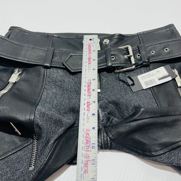 Versace Runway Black Leather Denim Size 42 US 6 Flared Pants Belted NWT $4875 - Picture 11 of 15